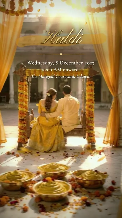 Modern Love Story, modern Hindu wedding invitation video: its Haldi scene