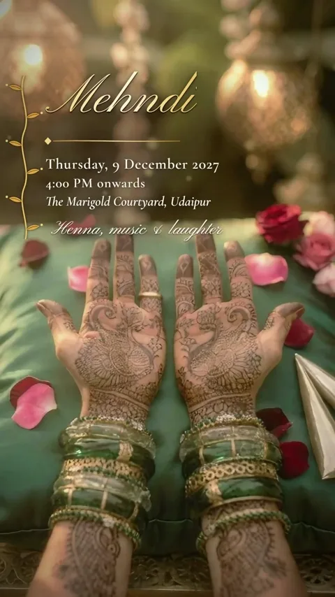 Modern Love Story, modern Hindu wedding invitation video: its Mehndi scene