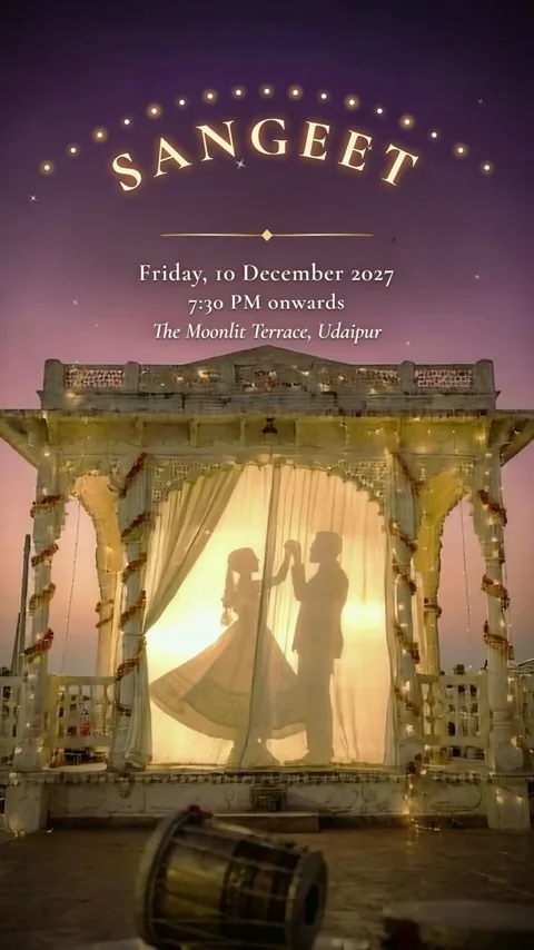Modern Love Story, modern Hindu wedding invitation video: its Sangeet scene