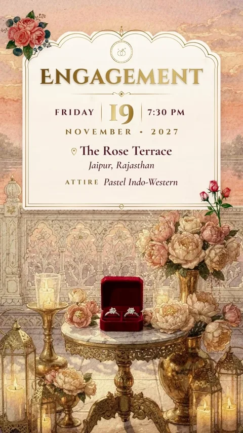 Royal Nimantran, royal wedding invitation video with your photos: its Engagement scene