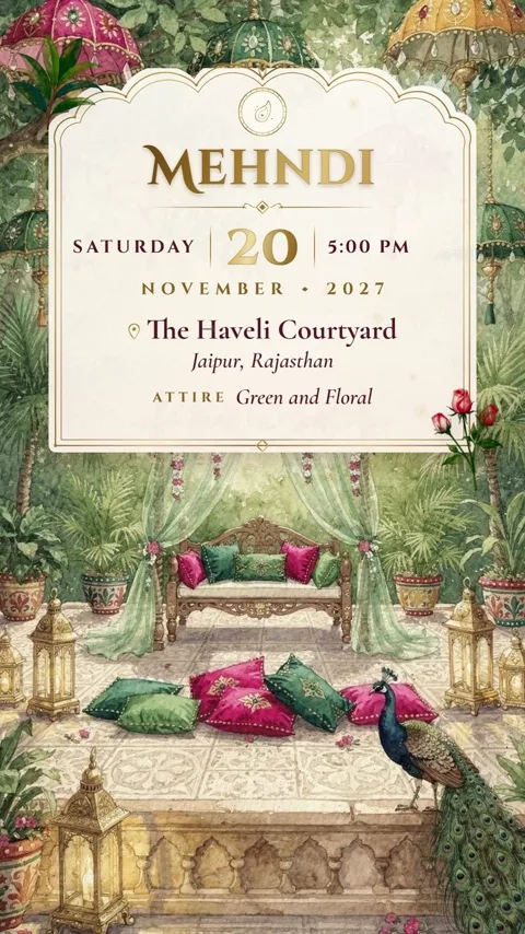 Royal Nimantran, royal wedding invitation video with your photos: its Mehndi scene