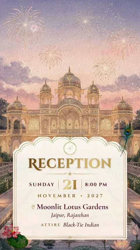 Royal Nimantran, royal wedding invitation video with your photos: its Reception scene