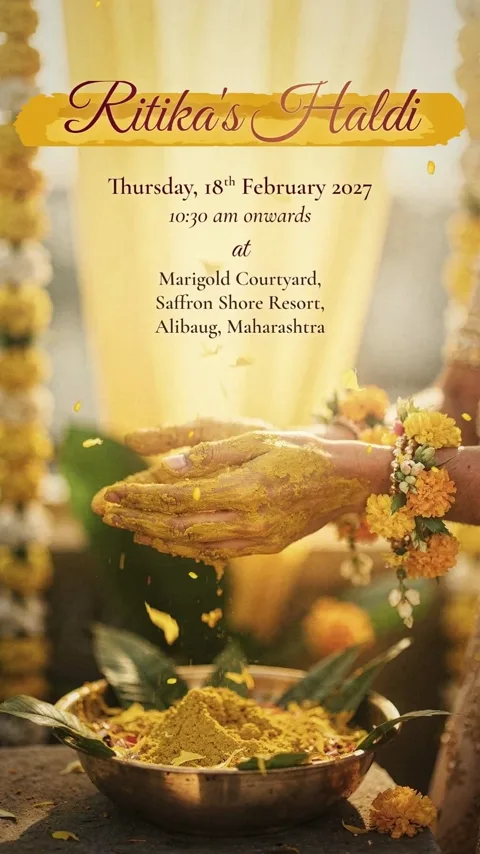 Two States, One Thread, Marathi and Marwari wedding invitation video: its Haldi (turmeric) scene
